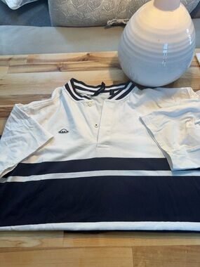 Radner Polo Shirt Men’s L White Navy Stripe Golf Casual Preppy